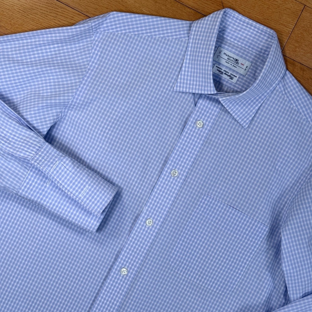 Makers Shirt Kamakura Blue Gingham Xinjiang Cotton Dress Shirt 15.75 32.3 Mens